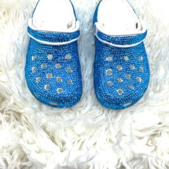 Bling Aqua Blue Rhinestones Studded Customized Clogs Adults - Picture 10 of 11